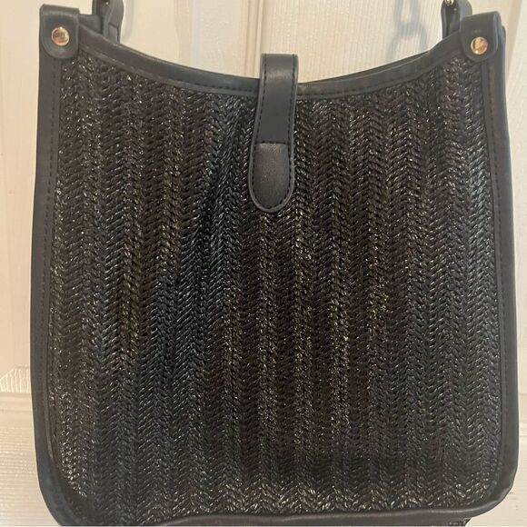 Rattan Woven Black Crossbody Bag with Gold Accents NWOT - Picture 7 of 12